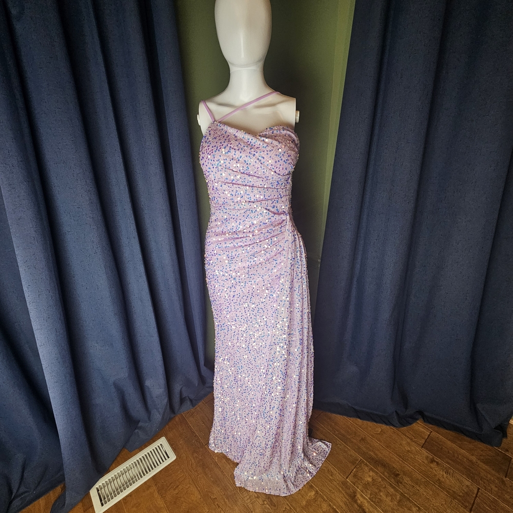 New Asymmetrical Spaghetti Straps Split Thigh Seq… - image 4